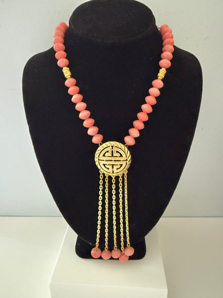 Lucite Coral Tassel Necklace