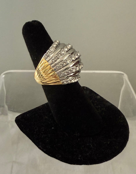 Ribbed Rhinestone Dome Ring
