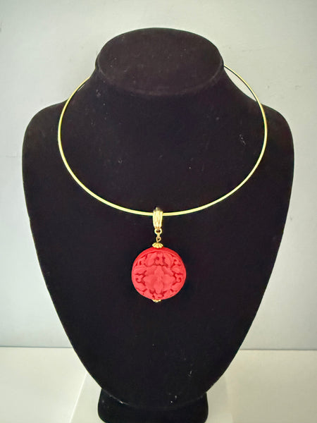 Carved Red Pendant on Choker Wire