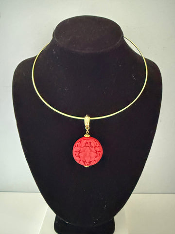 Carved Red Pendant on Choker Wire