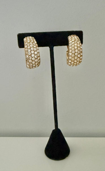 Ciner Rhinestone Hoop Clip On Earrings