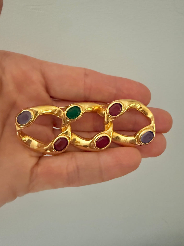 Colorful Cabochon Bar Brooch