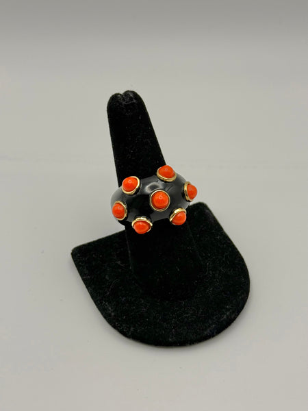 Replica Italy Black & Coral Cabochon Ring Size 8.5