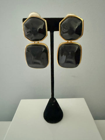 Kenneth Jay Lane Large Black Lucite Clip On Earrings