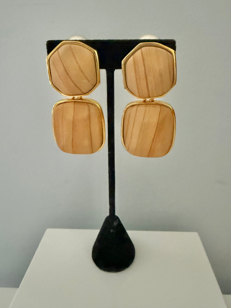 Kenneth Jay Lane Wooden Clip On Earrings