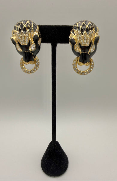 Gay Boyer Enamel Panther Clip On Earrings