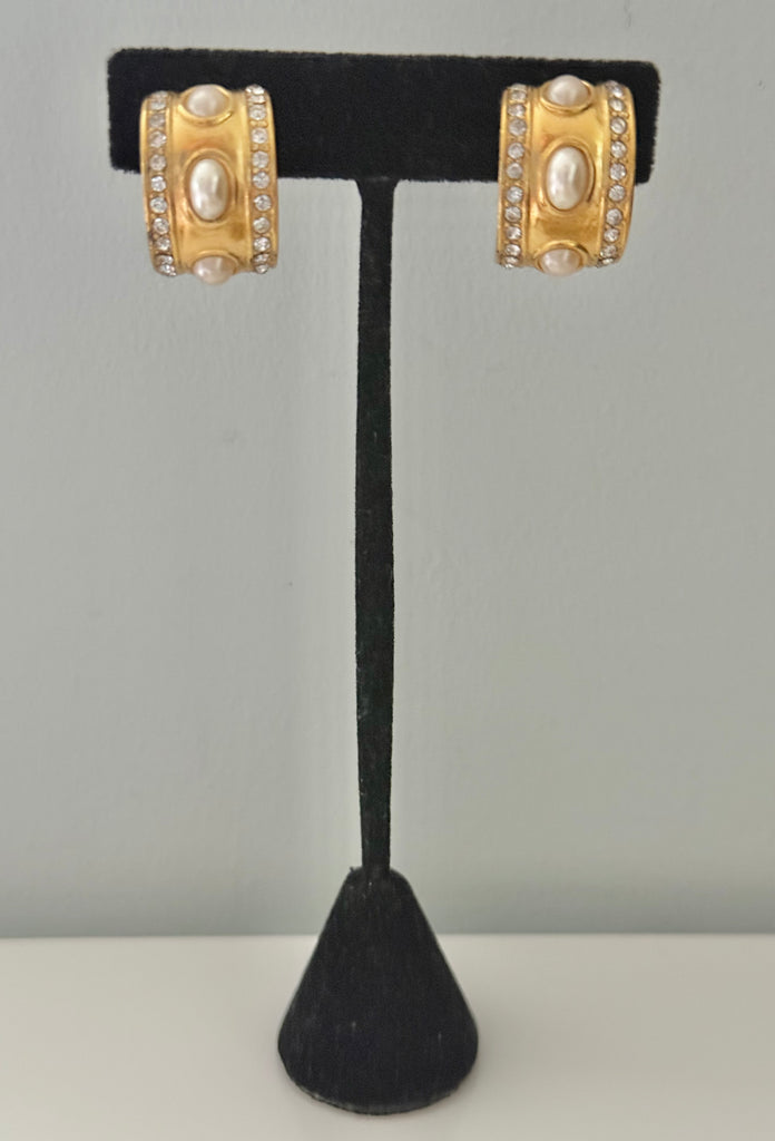 Christian Dior Cabochon Pearl Clip On Earrings