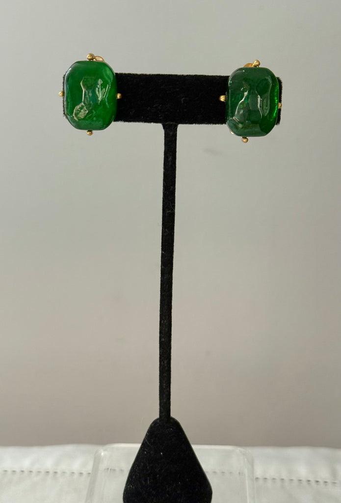 Chanel Green Gripoix Clip On Earrings