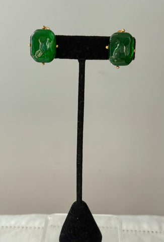 Chanel Green Gripoix Clip On Earrings