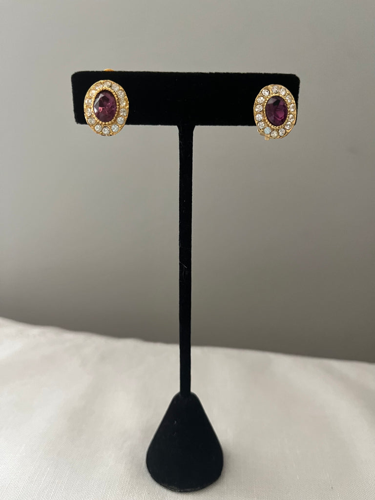 Petite Amethyst Crystal Clip On Earrings