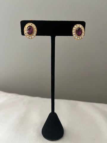 Petite Amethyst Crystal Clip On Earrings
