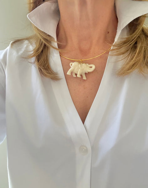 White Resin Elephant Pendant on Choker Wire
