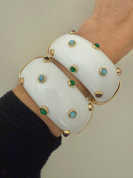 Multi Color Cabochon White Lucite Clamper Bracelet