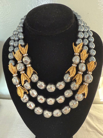 RJ Graziano Grey Pearl Triple Strand Necklace￼