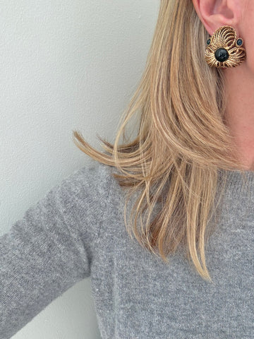 Oscar de la Renta Cabochon Clip On Earrings