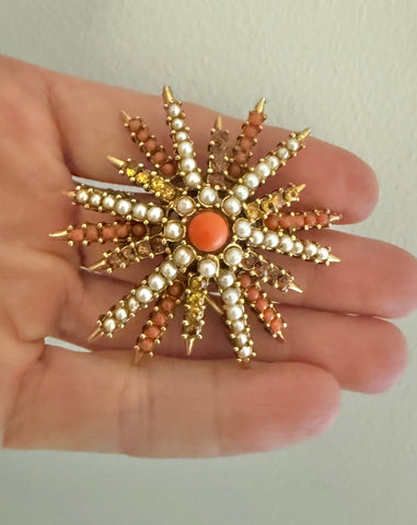 Signed Art Beaded Star Brooch
