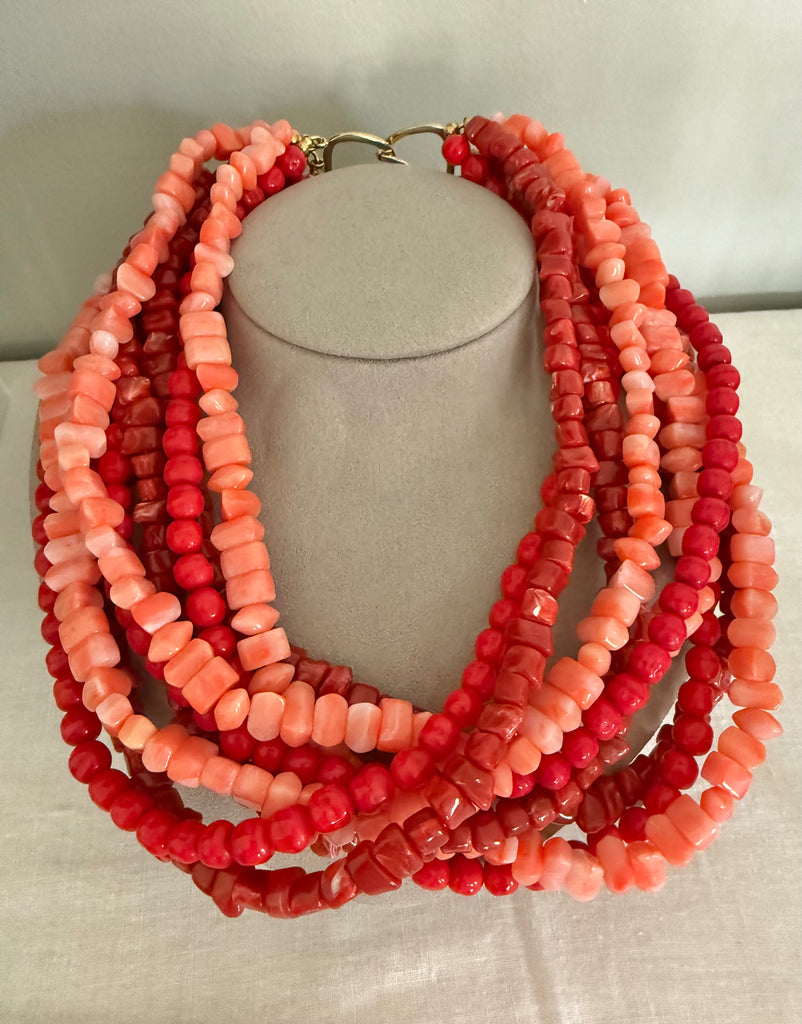 Kenneth Jay Lane Coral/Red Torsade Necklace