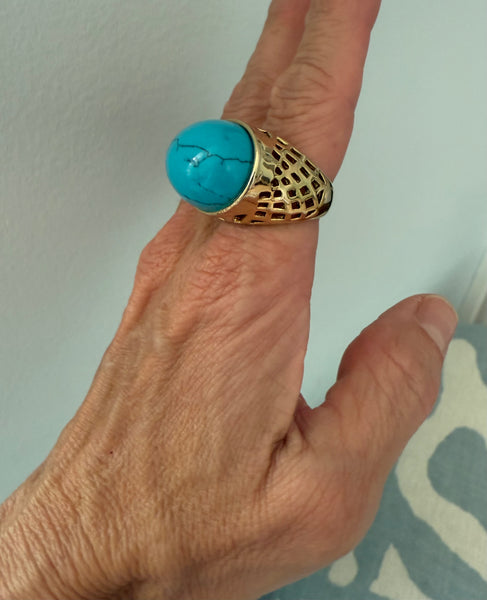 Gold Over Sterling Turqyoise Ring Size 9