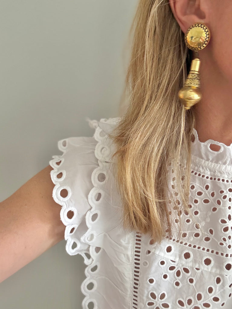 Gold Dangle Clip On Earrings