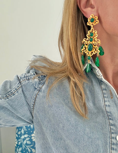 Kenneth Jay Lane Green Resin Chandelier Clip On Earrings