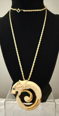 Enamel Panther Pendant Necklace
