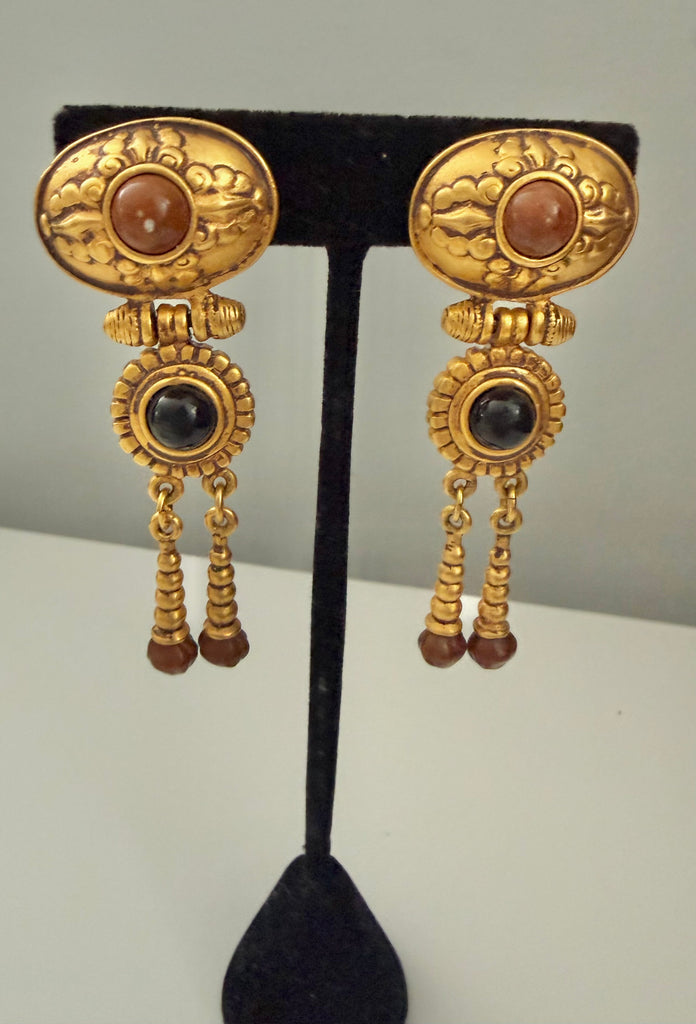 Ben Amun Etruscan Dangle Clip On Earrings