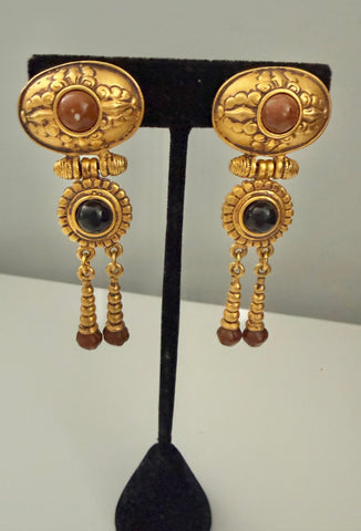 Ben Amun Etruscan Dangle Clip On Earrings