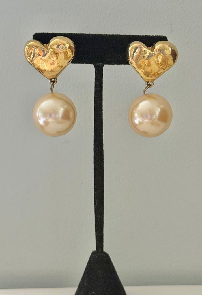 Givenchy Pearl and Heart Post Dangle Earrings