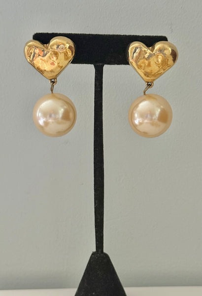 Givenchy Pearl and Heart Post Dangle Earrings