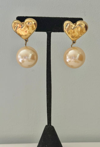 Givenchy Pearl and Heart Post Dangle Earrings