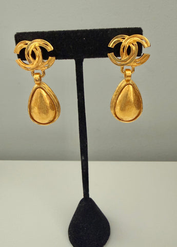 Chanel Teardrop Logo Clip On Earrings