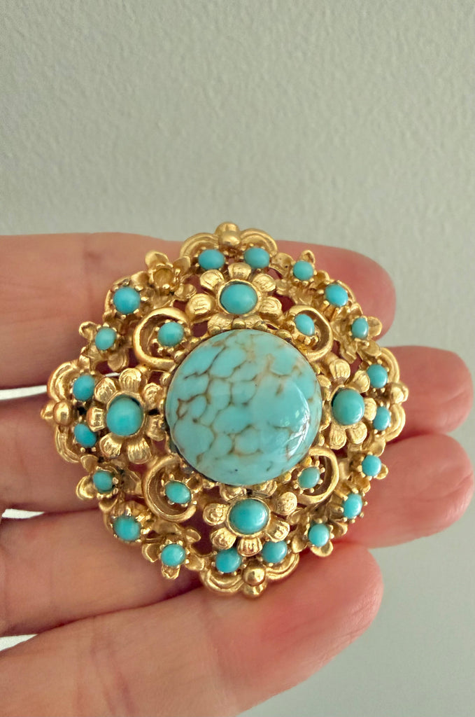 Turquoise Flower Brooch