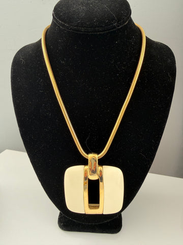 Lanvin Lucite Cream Modernist Pendant Necklace