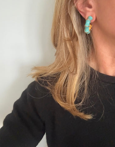 Turquoise Enamel Bamboo Post Earrings