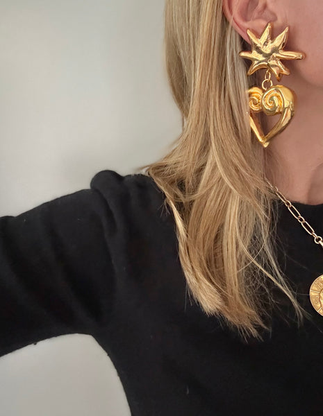 Christian Lacroix Large Heart Dangle Clip On Earrings