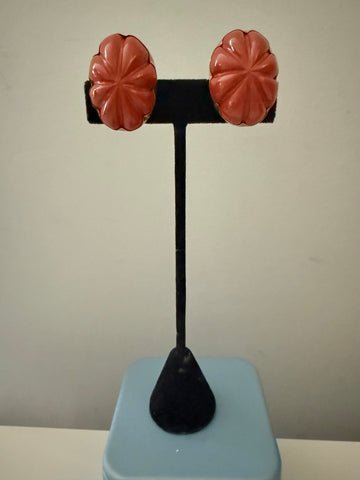 Carved Bakelite & Sterling Clip On Earrings
