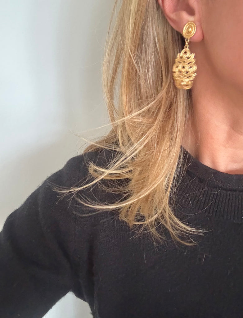 Monet Gold Clip On Dangle Earrings