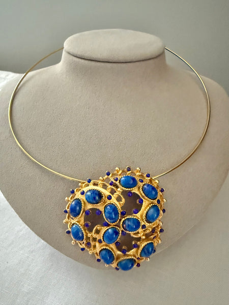 Lapis Brooch on Choker Wire