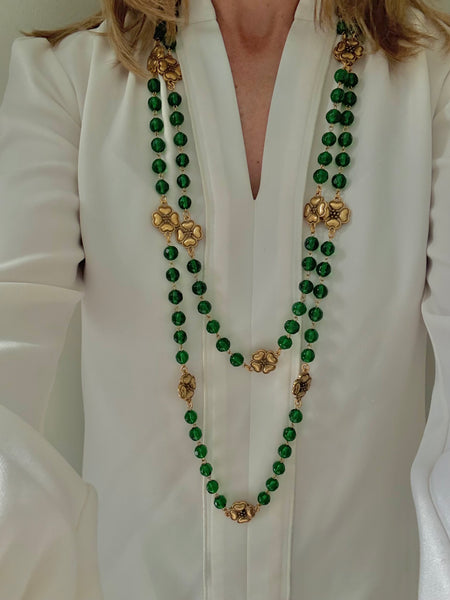Chanel Camellia Flower Green Gripoix Necklace