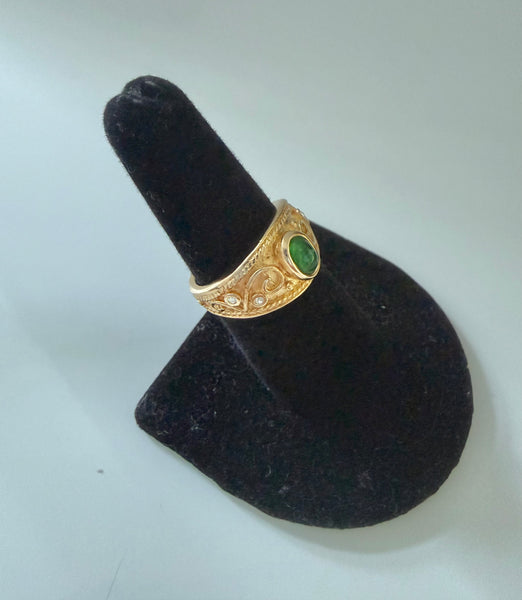 Gold Plated Green Cabochon Ring