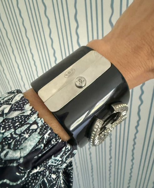 Chanel Black Resin Bracelet with Rhinestones