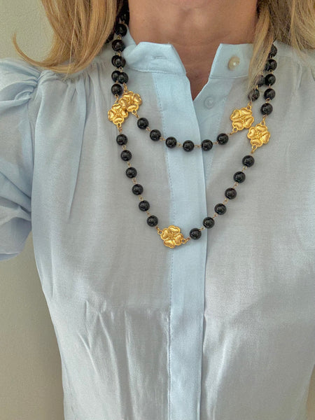 Chanel Black Gripoix Camellia Necklace