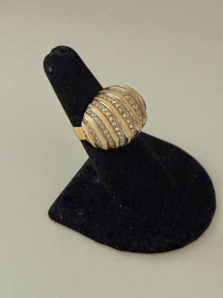 Cream Enamel & Rhinestone Ring Size 6.5