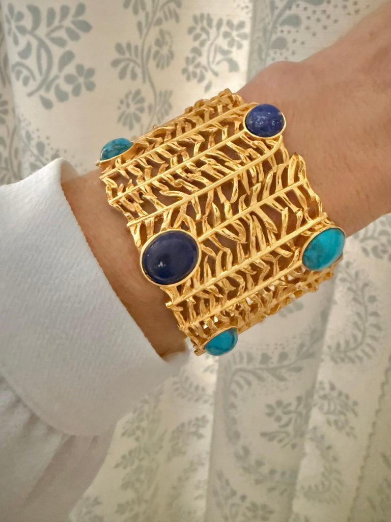Lapis & Turquoise Cabochon Cuff Bracelet