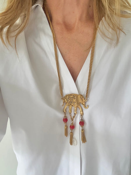 Elephant Necklace with Red Beads