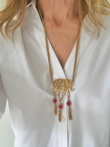 Elephant Necklace with Red Beads