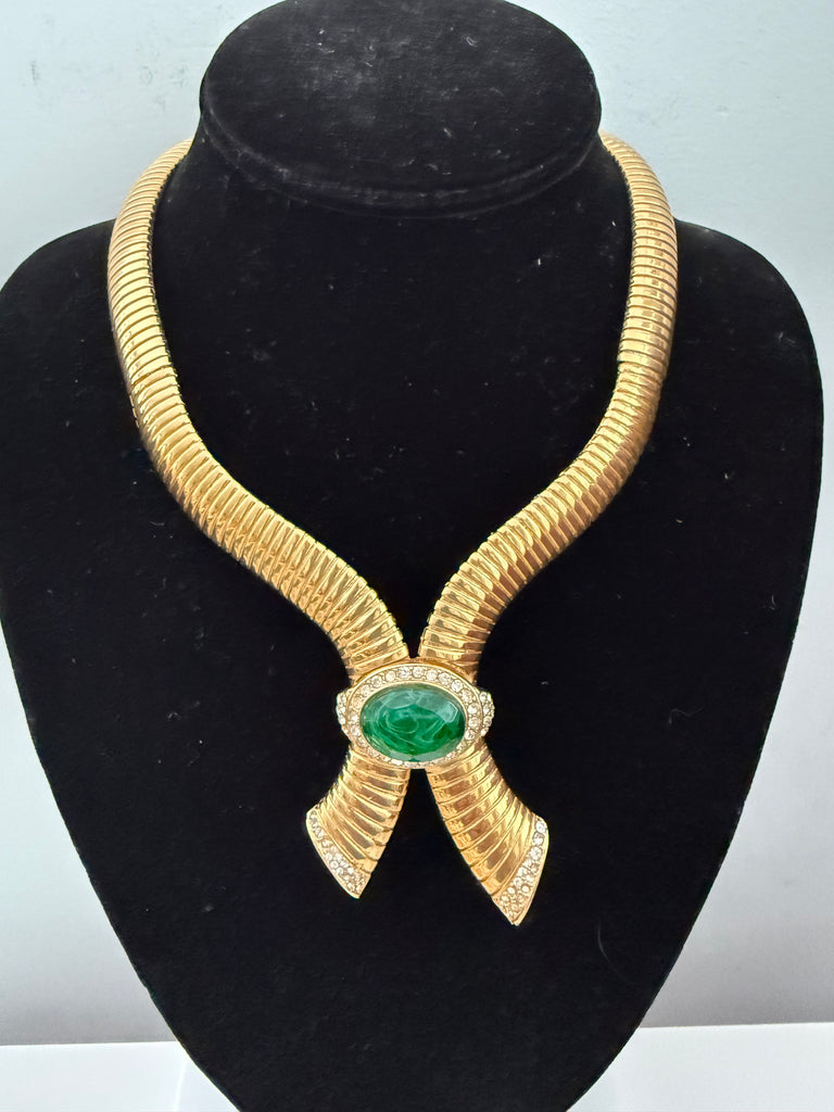 Omega Necklace with Green Glass Cabochon