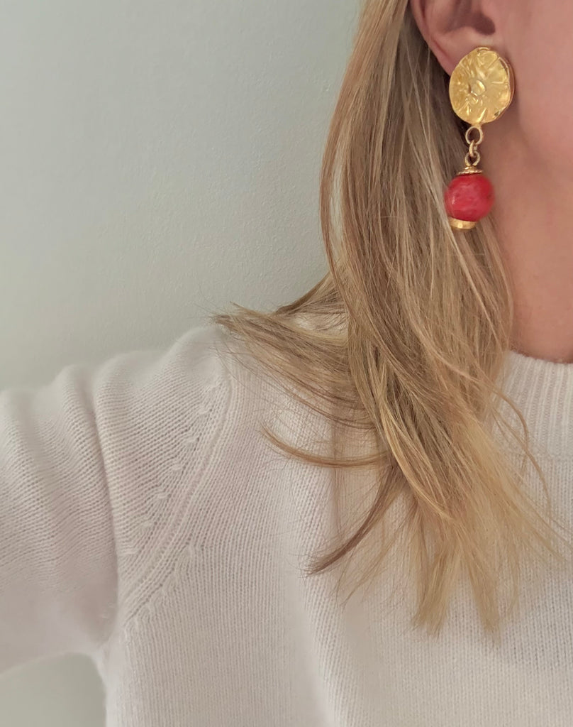 Philippe Ferrandis Red Dangle Clip On Earrings