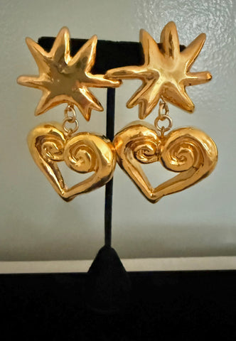 Christian Lacroix Large Heart Dangle Clip On Earrings
