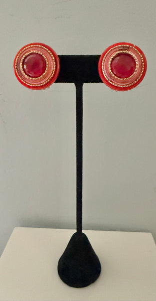 Red & Pink Enamel Clip On Earrings